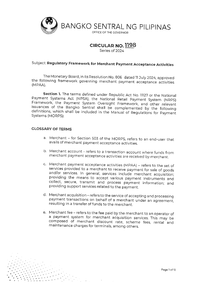 BSP Circular No. 1198