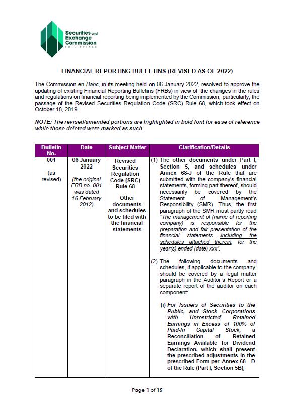 Financial Reporting Bulletins (Revised as of 2022) Grant Thornton