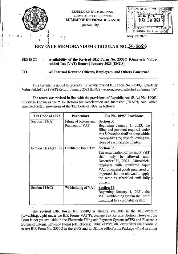 Revised BIR Form 2550-Q (Quarterly VAT Return) Now Available | Grant ...