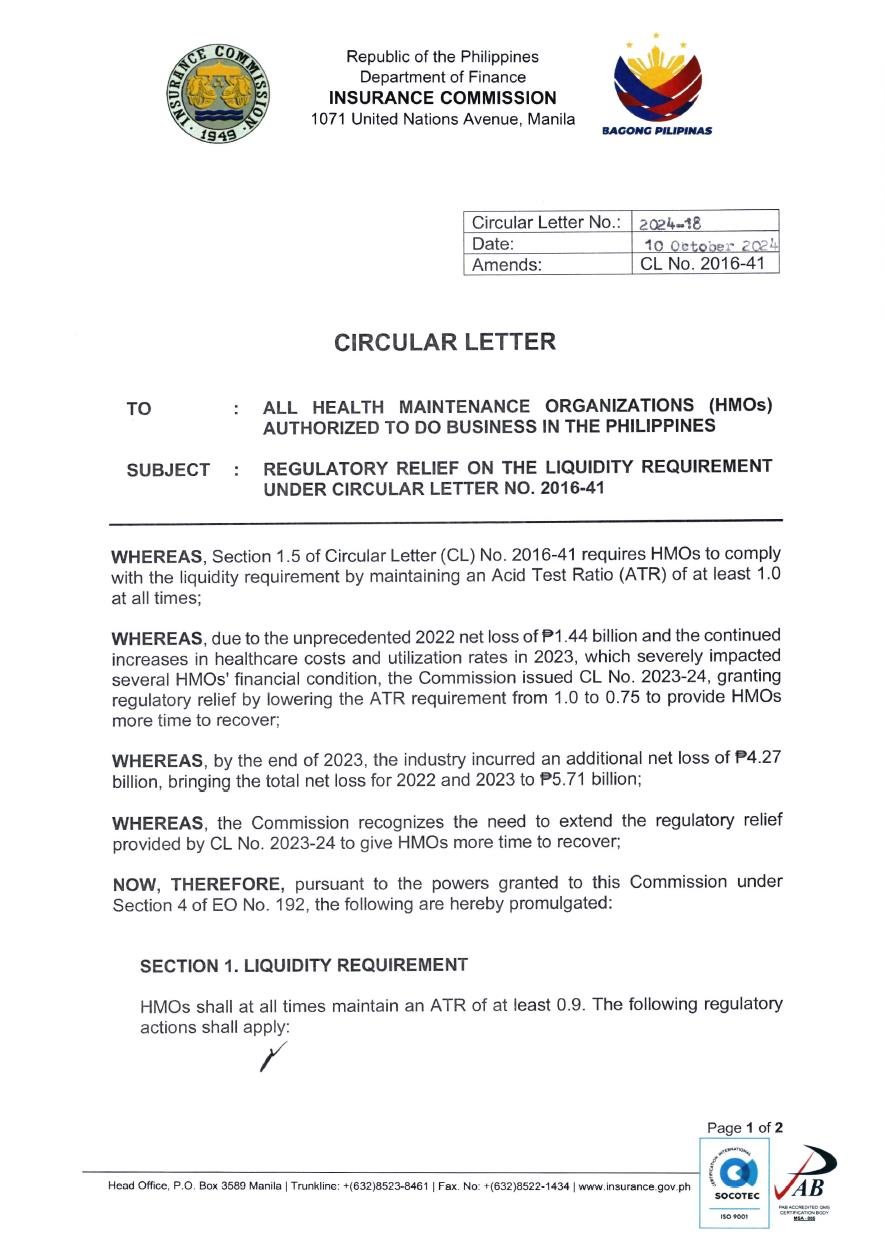 IC Circular Letter No. 2024-18