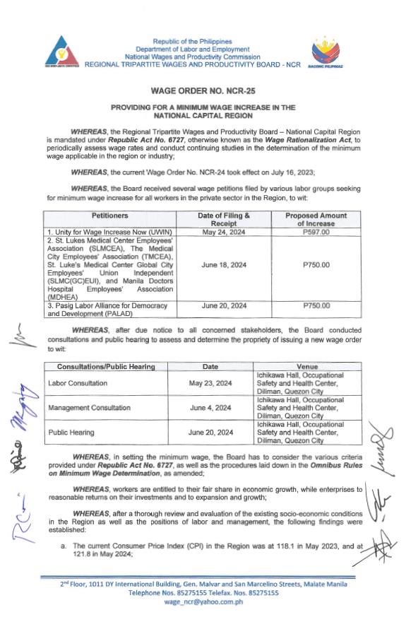 Wage Order No. NCR-25