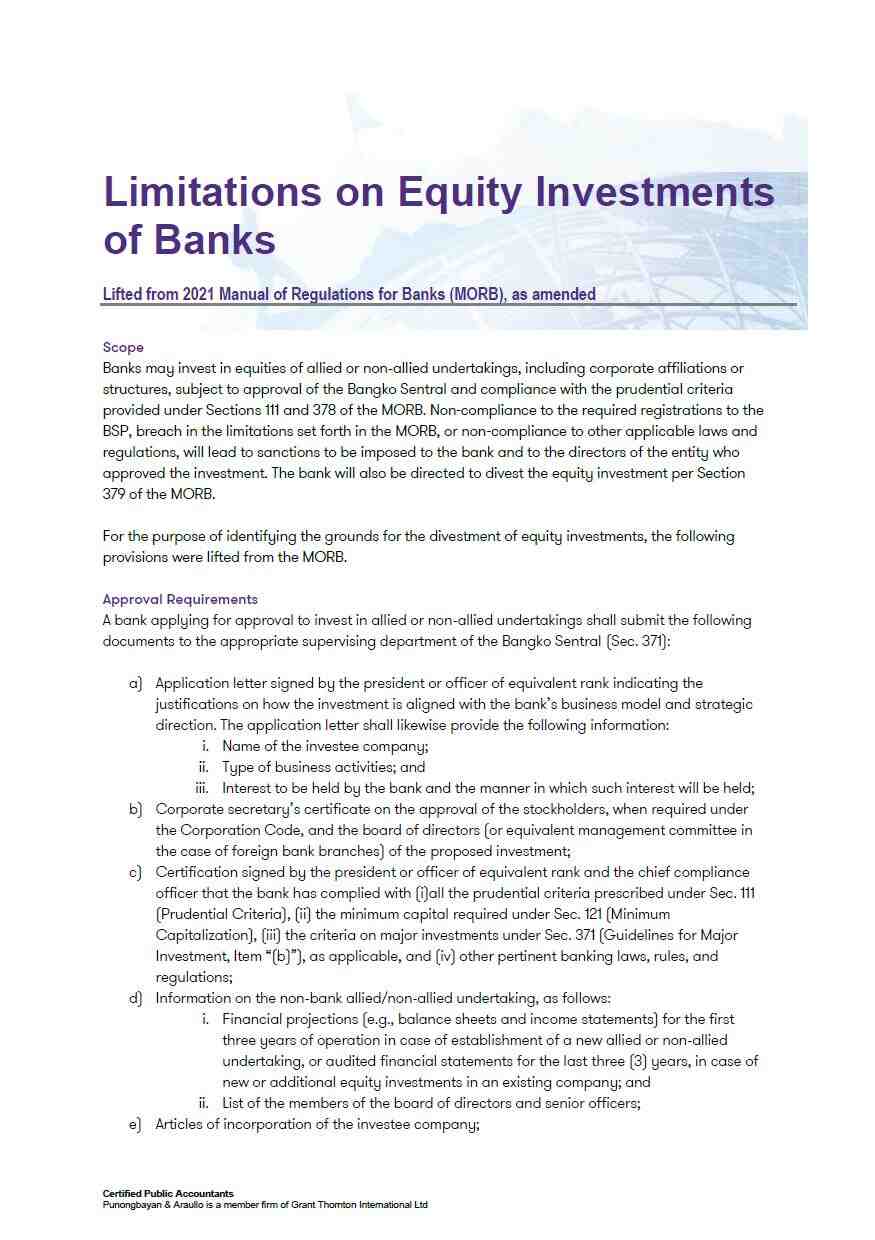 AA2024-41: Limitations of Equity Investments of Banks