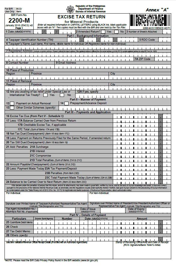 Revised BIR Form No. 2200-M Is Now Available For Download In BIR ...