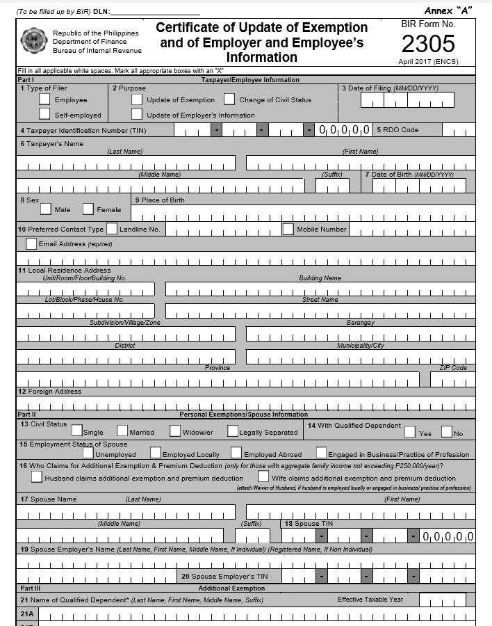 BIR Form 2305 for claiming PWDs as dependents | Grant Thornton